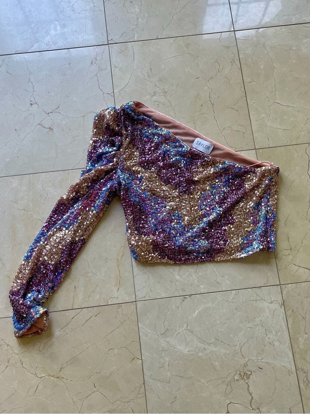Saylor Sequin One-Shoulder Top